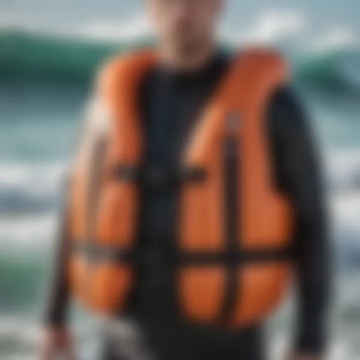 Adjustable Straps of Big and Tall Inflatable Life Vest A detailed view of a big and tall inflatable life vest showcasing its adjustable straps