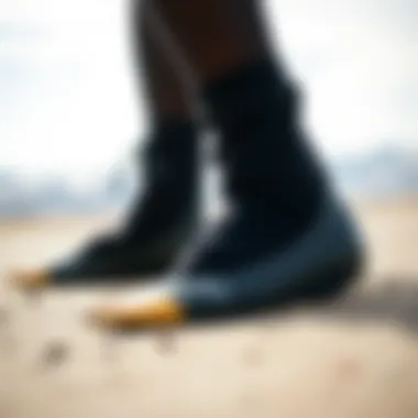 Close-up view of Buell surf booties showcasing innovative material