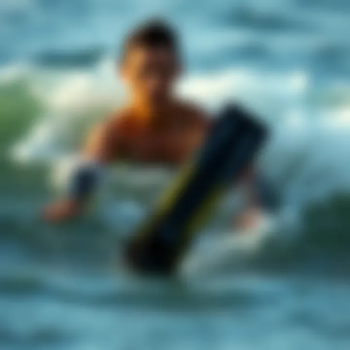 Surfer Using Churchill Swim Fins Surfer demonstrating the use of Churchill swim fins in the ocean