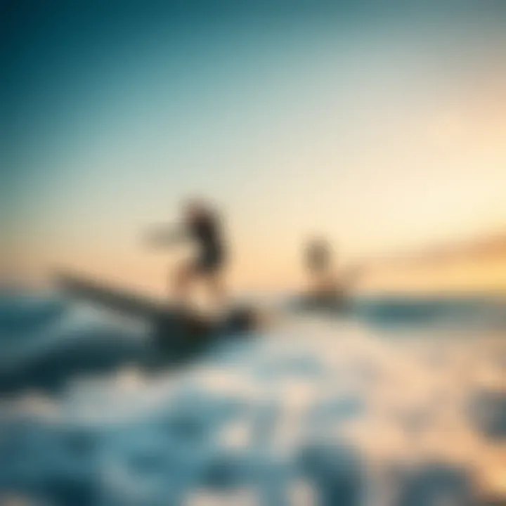 Elevated Surf Experience with Powered Hydrofoils Aerial perspective of surfers using powered hydrofoils on the ocean