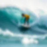 Close-up view of a powered hydrofoil during a surf session