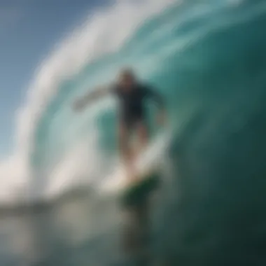 Skillful Maneuvering on a Skimboard A dynamic action shot of a rider skillfully maneuvering on a 48-inch skimboard.