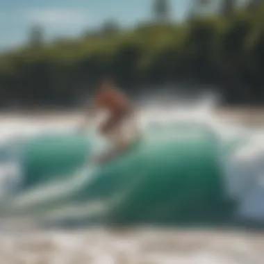 An aerial view of a beach setting, highlighting the vibrant skimboarding culture.