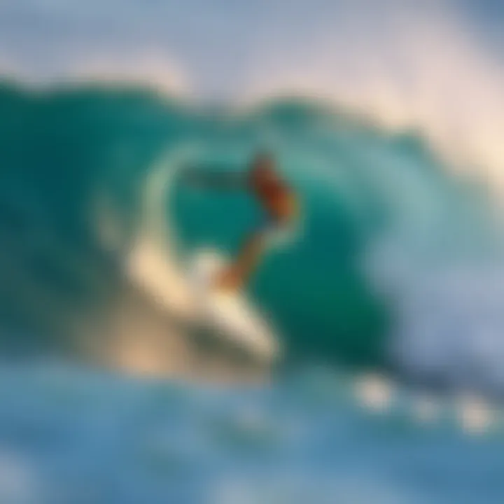 A surfer riding a wave on an EPS surfboard, highlighting performance