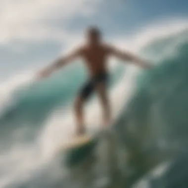 A surfer riding a wave on a foam longboard