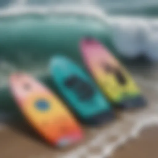 Design variations of bodyboards showcasing different shapes and colors