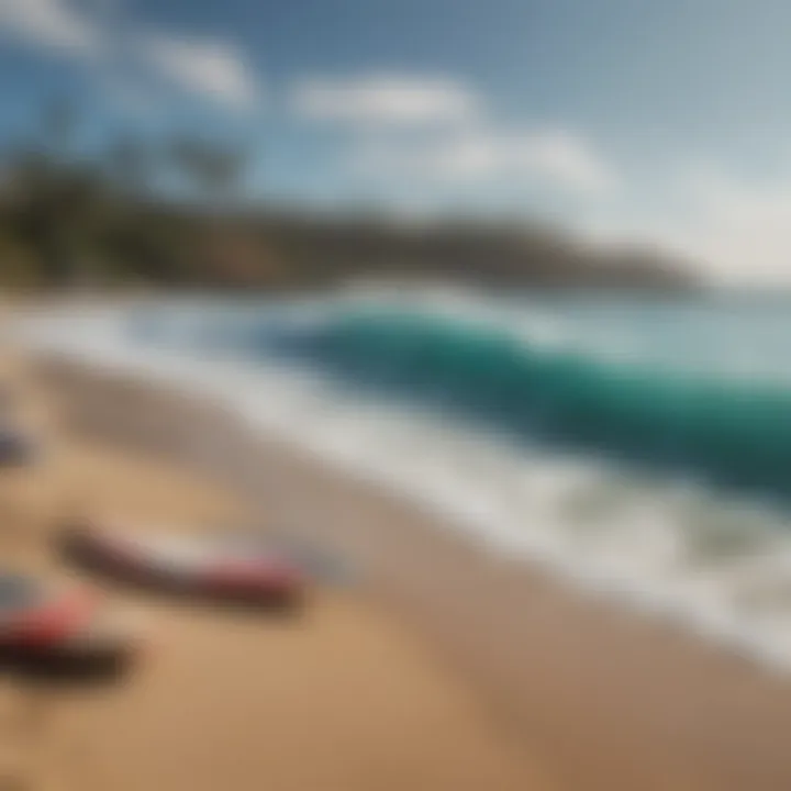 Idyllic beach scene at Honolua with surfboards lined up, reflecting the vibrant surf culture