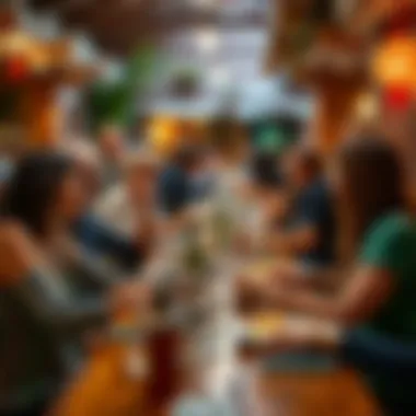 Culinary Delights at Hostel Flores Guests enjoying local delicacies in a vibrant communal dining area