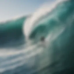 Aerial view of surfers riding waves