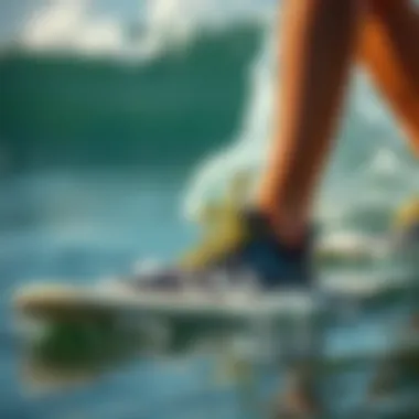 Surfer testing shoes in water