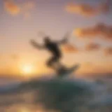 Kiteboarding action against a stunning sunset