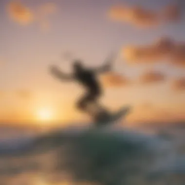 Kiteboarding action against a stunning sunset