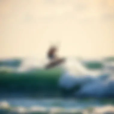 A vibrant kitesurfer soaring over waves