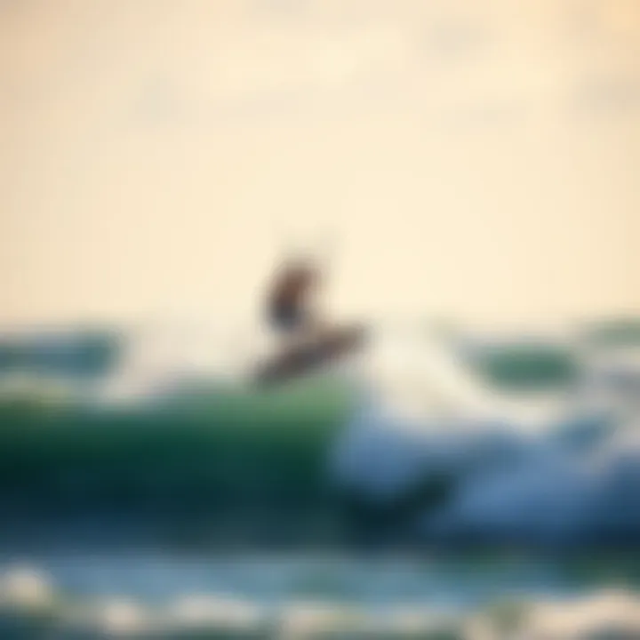 A vibrant kitesurfer soaring over waves