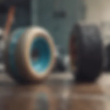 Skateboard maintenance tools next to large soft wheels