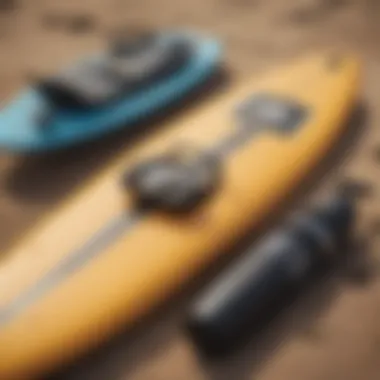 Beach gear laid out for surfing