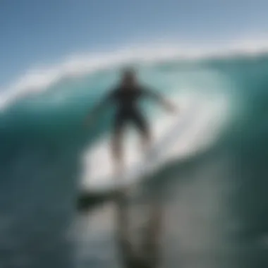 A surfer gracefully riding a wave on a longboard, capturing the essence of smooth and fluid longboarding techniques.