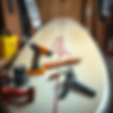 Illustration of longboard maintenance tools and equipment