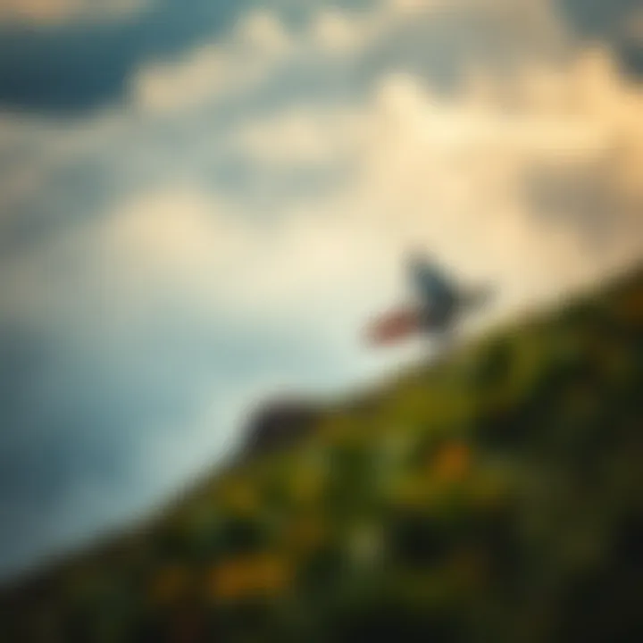 Scenic landscape with a longboard rider gliding down a hill