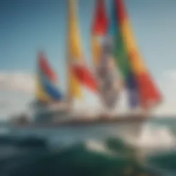 Colorful marine alphabet flags displayed on a sailboat