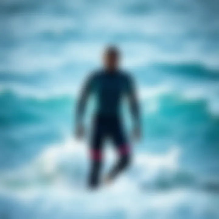 Olaian wetsuit showcased against a vibrant ocean background