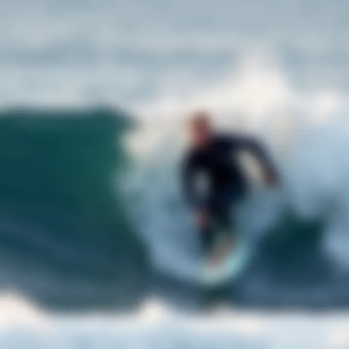 Surfer riding a wave wearing an Olaian wetsuit