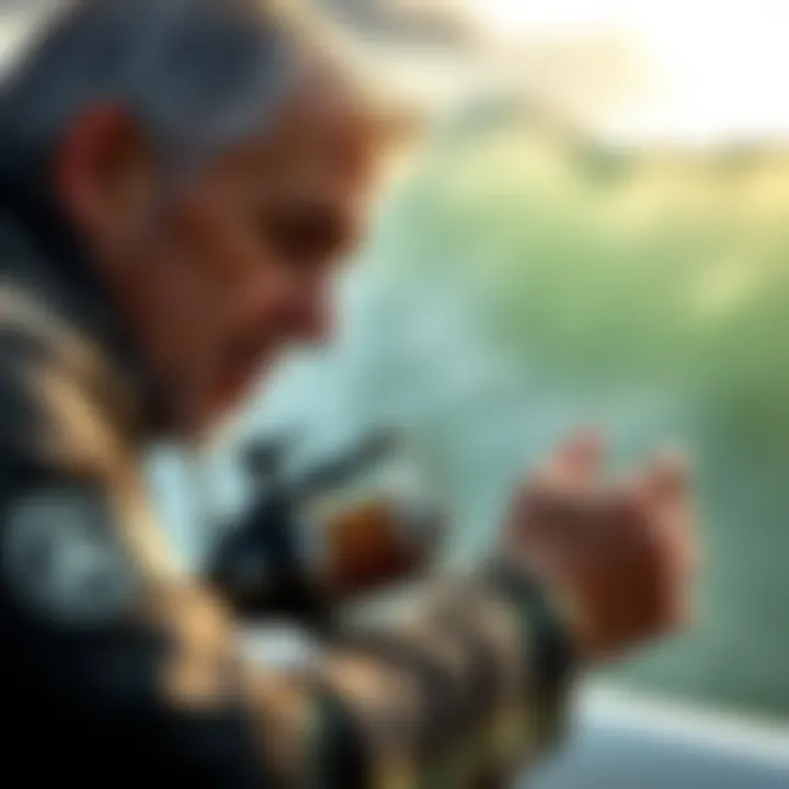 Expert examining a surf reel for quality assessment