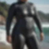 A close-up of a plus size wetsuit showcasing its design and materials.