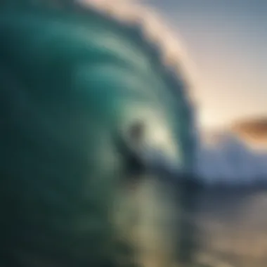 Surfer riding a massive wave in perfect form