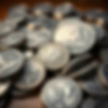 A historical display of silver coins associated with surf culture