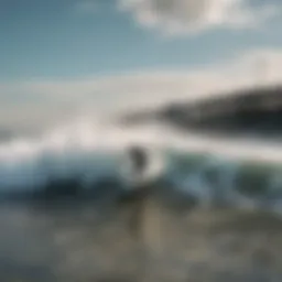 A surfer catching a wave at Rockaway Beach, NYC, showcasing the urban surf scene.