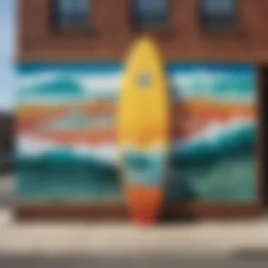 A vibrant surfboard mural in Brooklyn reflecting the local surf culture.