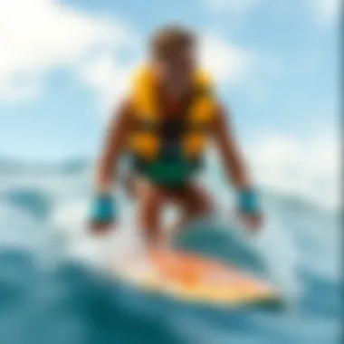Illustration depicting the marine environment and safety measures for surfers