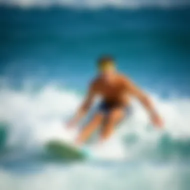 A surfer wearing Sharkbands technology while catching a wave