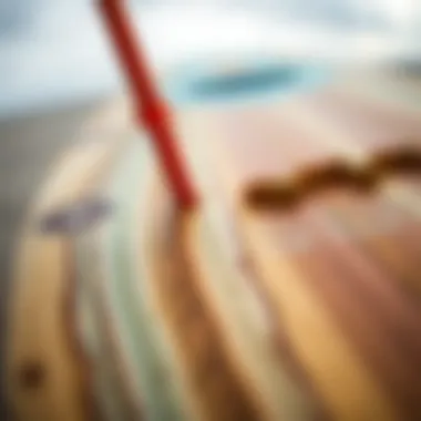 Close-up view of Slapfish skimboard construction materials