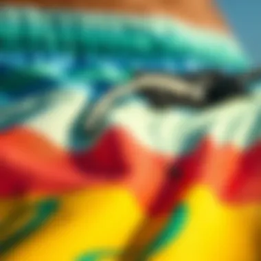 Close-up of board shorts fabric and design