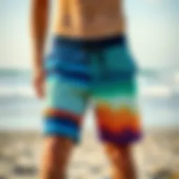 Vibrant board shorts on a sandy beach