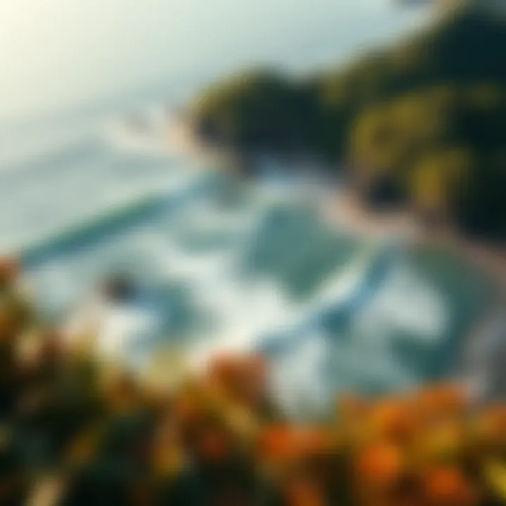 Aerial View of a Stunning Surf Spot An aerial view of a breathtaking surf spot in Costa Rica, highlighting its natural beauty and wave conditions