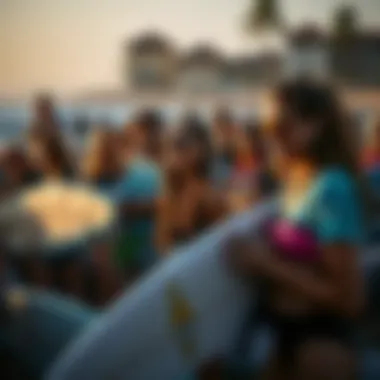 Community Gathering at a Local Surf Event A community gathering at a local surf event, showcasing camaraderie and the spirit of surf culture