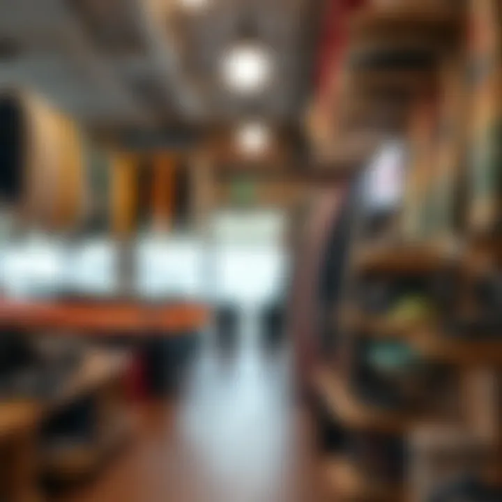 Surf Shop Featuring Popular Brands A surf shop showcasing top surf style sandal brands.