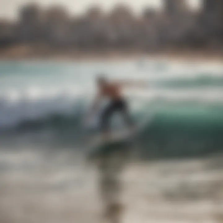 A beginner surfer taking a lesson on Tel Aviv's beach