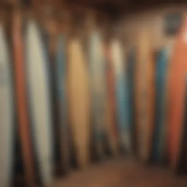 Historical surfboard display at a local shop