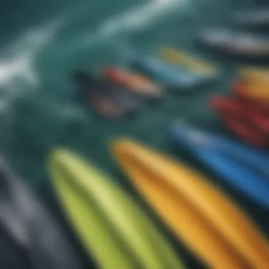 Various types of swim fins arranged for comparison