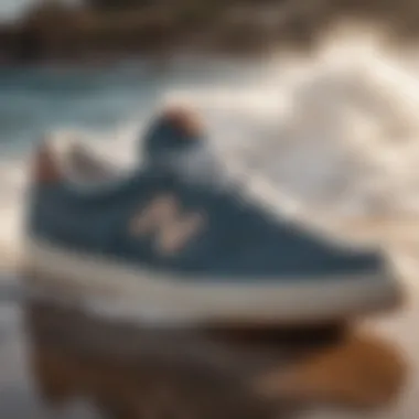 Close-up of New Balance skate shoe material emphasizing durability