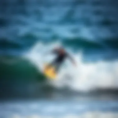 Surfer Engaged with Surf Rod on Waves Surfer using a surf rod in action