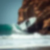 A picturesque beach in Cabo San Lucas with surfers catching waves