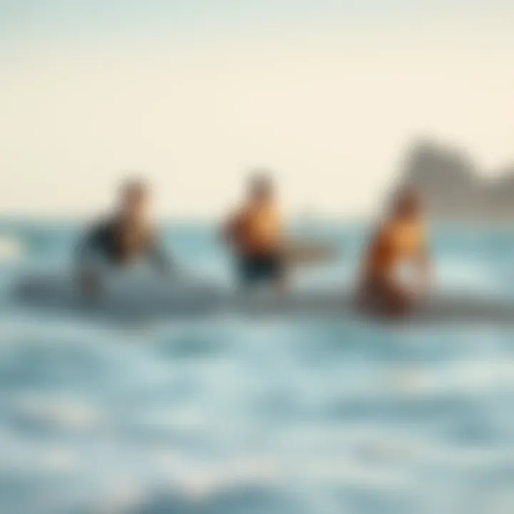 A calm beach setting with beginner surfers learning in Cabo San Lucas