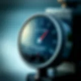 A detailed close-up of a wind gauge displaying wind speed