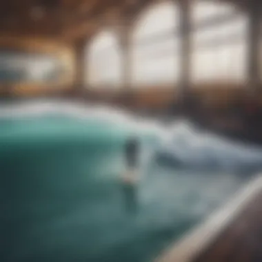 Group of enthusiasts enjoying indoor surfing experience