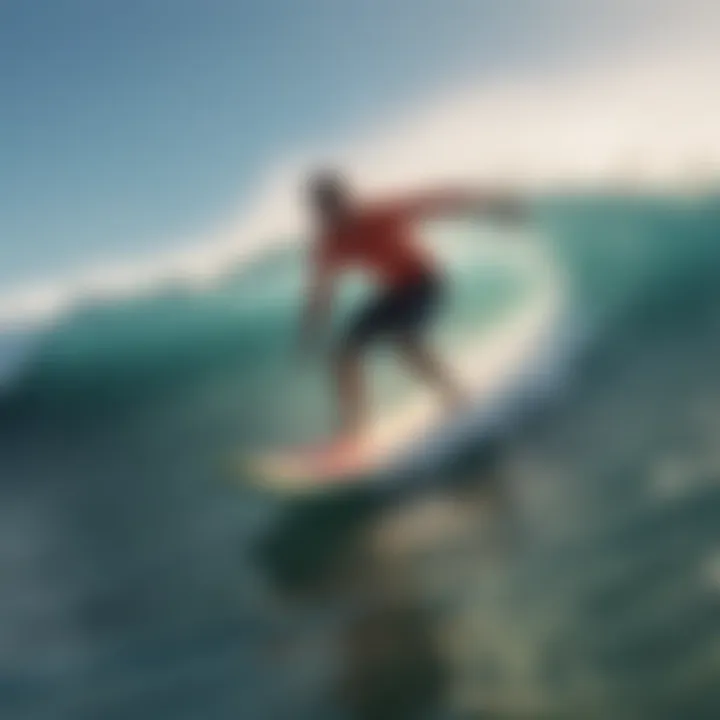 A vibrant knee surfboard in action on a wave